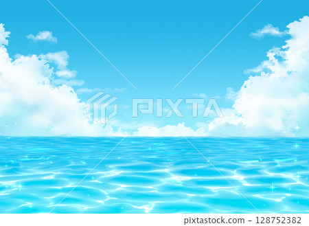 清爽的藍天和大海，水面，海面，背景圖，風景，藍色 128752382