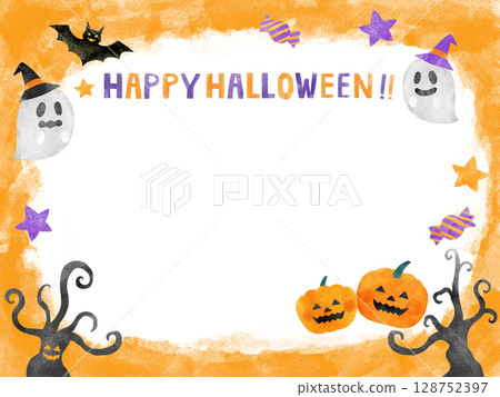 Halloween watercolor illustration frame orange Halloween watercolor illustration frame orange 128752397