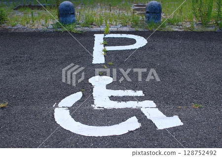 Parking lot with wheelchair mark 128752492