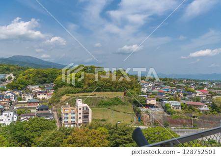 View of the remains of the Sengoku period Odawara Castle's earthworks from the castle tower View of the remains of the Sengoku period Odawara Castle's earthworks from the castle tower 128752501