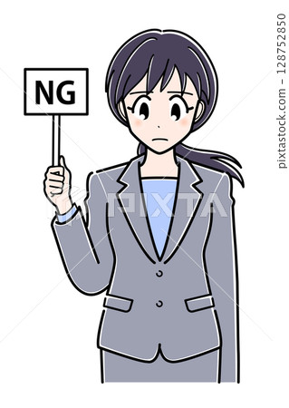 An office lady in a suit holding a "NG" sign (upper body) 128752850