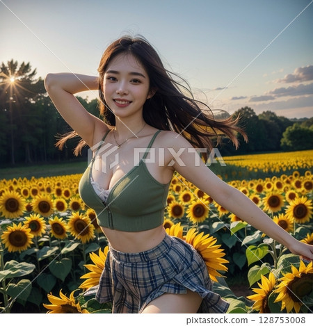 夕陽西下,向日葵花田裡的笑容! ! 夕陽西下,向日葵花田裡的笑容! ! 128753008