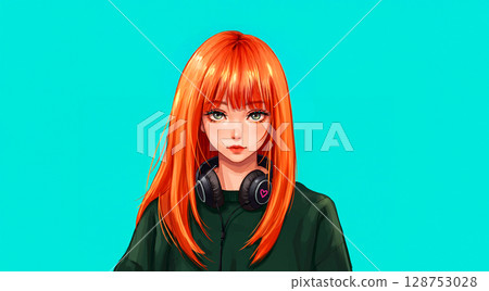 Girl with headphones around her neck 128753028