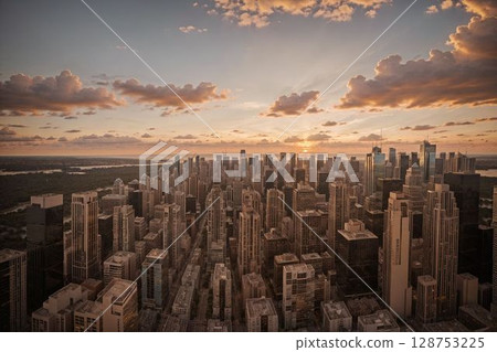 從岩石上欣賞市中心的日落美景 128753225