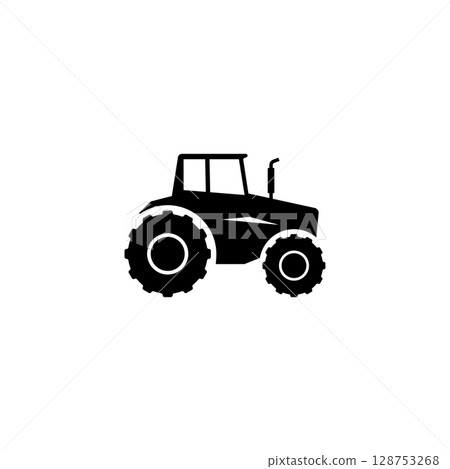Simple vector silhouette of a farm tractor with large wheels and cabin. 128753268