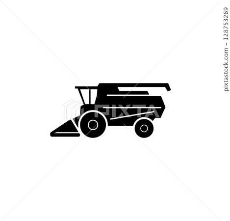Minimalist vector icon of a combine harvester for agriculture and farming. 128753269