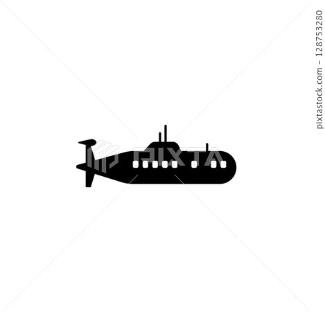 Simple black submarine icon. Underwater vessel design for naval and marine concepts. Simple black submarine icon. Underwater vessel design for naval and marine concepts. 128753280