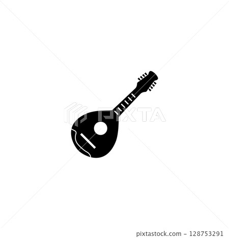 Simple black silhouette of a mandolin. Minimalist design for musical instrument concepts. Simple black silhouette of a mandolin. Minimalist design for musical instrument concepts. 128753291