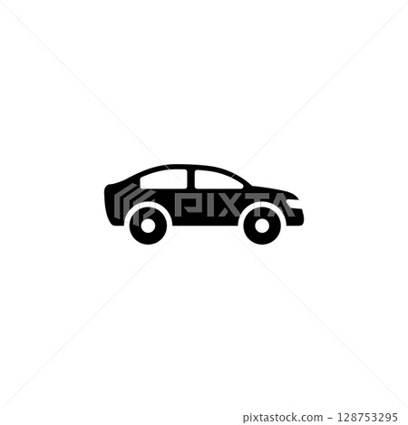 Simple black silhouette of a sedan car. Minimalist design for automotive and transport concepts. 128753295