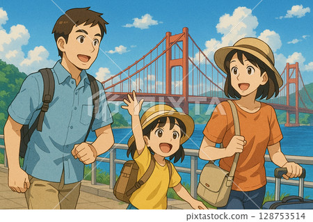 家庭在旅遊景點觀光 128753514