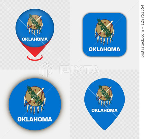 Set of Oklahoma State Flag Icons and Map Pins. 128753554