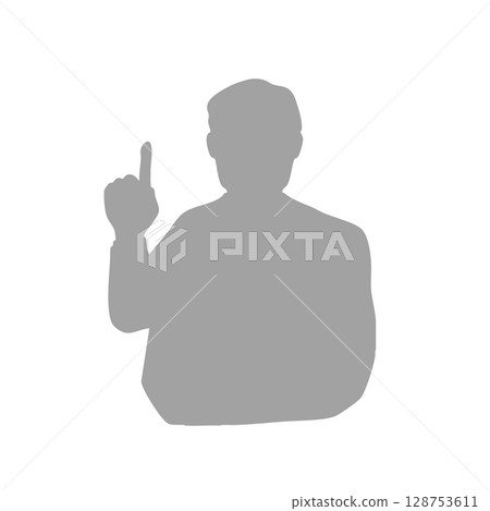 一位老人舉起食指解釋的剪影插圖 - 灰色 128753611