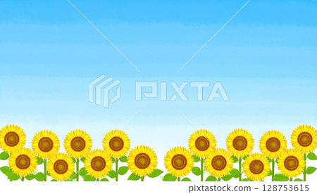 AI image: Blue sky and sunflowers in full bloom AI image: Blue sky and sunflowers in full bloom 128753615