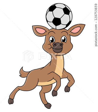 cartoon deer playing soccer of illustration 128753659