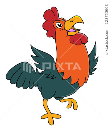 Cartoon funny rooster on white background of illustration Cartoon funny rooster on white background of illustration 128753668