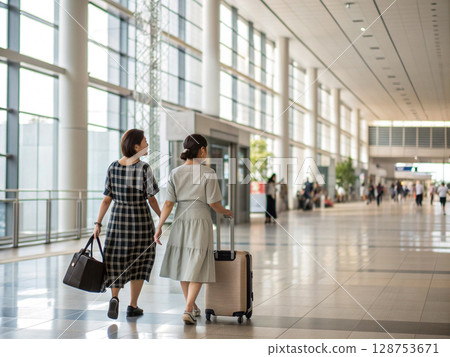 Woman walking in the airport Woman walking in the airport 128753671