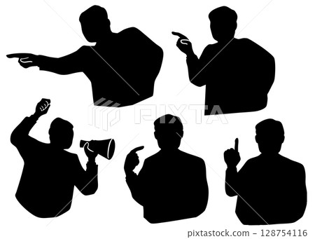 Silhouette illustration set of senior men pointing and asserting 128754116