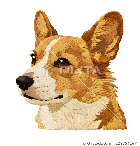 Corgi art with a warm, hand-embroidered feel (AI-generated) 128754167