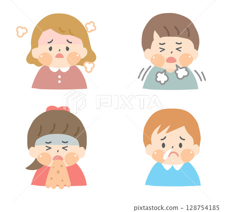 Illustration set of unwell children Illustration set of unwell children 128754185