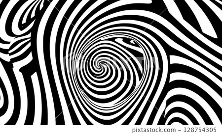 Swirling black and white pattern creates optical illusion with dynamic, wavy lines, forming a hypnotic and abstract, high-contrast visual experience Swirling black and white pattern creates optical illusion with dynamic, wavy lines, forming a hypnotic and abstract, high-contrast visual experience 128754305