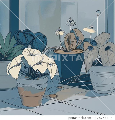 Ornamental plants on the windows 128754422