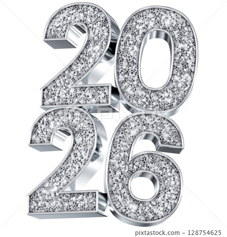 silver number 2026 3d render 128754625
