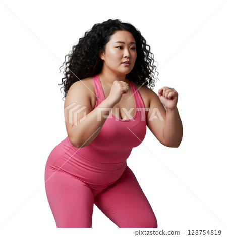 A woman squatting 128754819