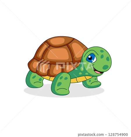 Cute turtle cartoon, isolated on a white background. Ideal for childrens designs, character in a fun cute childish style 128754900
