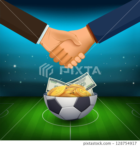 Two businessmen shaking hands. Bribery in sports Two businessmen shaking hands. Bribery in sports 128754917