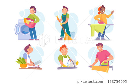 Illustrations Depicting a Variety of Household Chores and Everyday Activities to Inspire Illustrations Depicting a Variety of Household Chores and Everyday Activities to Inspire 128754995