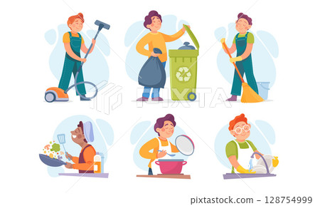 A Wide Range of Diverse Cleaning and Cooking Activities That Are Beautifully Illustrated 128754999