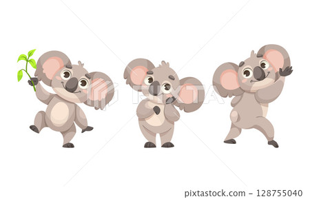 Charming and Adorable Koala Characters Captured in Playful and Joyful Poses, Full of Fun 128755040