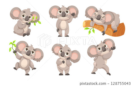 Adorable and Cute Koala Illustrations Featuring a Range of Various Poses and Expressions 128755043