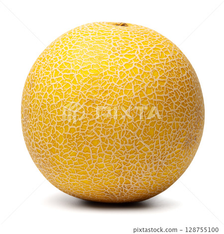 Photo of whole round yellow ripe tasty natural organic melon isolated on white background Photo of whole round yellow ripe tasty natural organic melon isolated on white background 128755100