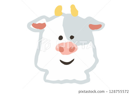 可愛的手繪牛圖標 128755572