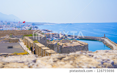 Landscape photo of blue sky and sea port from Girne Castle in the Turkish Republic of Northern Cyprus Landscape photo of blue sky and sea port from Girne Castle in the Turkish Republic of Northern Cyprus 128755698