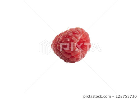 Raspberries isolated on white background. Sweet ripe fresh delicious raspberry, summer berry, 128755730