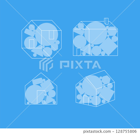House design different shapes and form blue 128755806