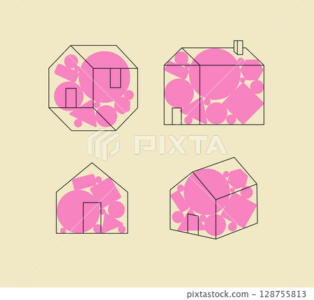 House design different shapes and form pink 128755813