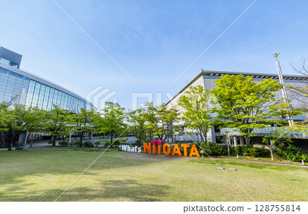 Niigata City, Niigata Prefecture, Niigata City Arts and Culture Center "Ryutopia", Niigata Prefectural Civic Hall and the letter monument "NIIGATA" 128755814