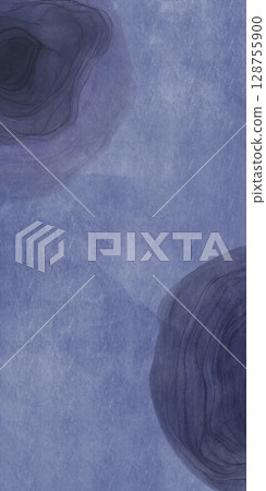 現代日式抽象垂直模板.藍色和紙風格背景上的酒精墨水藝術圈 128755900