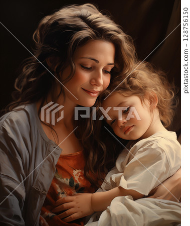 Warm image of mother and child who is happy 128756150