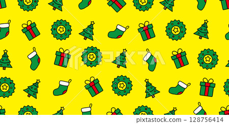 Colorful and cute Christmas icon seamless pattern/background material 128756414