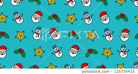 色彩鮮豔可愛的聖誕圖示無縫圖案/背景素材 色彩鮮豔可愛的聖誕圖示無縫圖案/背景素材 128756418