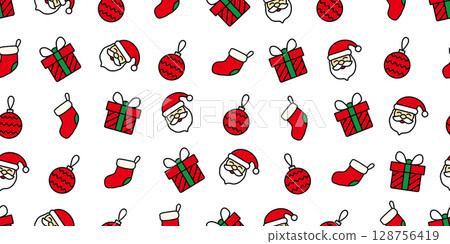 色彩鮮豔可愛的聖誕圖示無縫圖案/背景素材 128756419