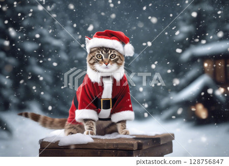 Christmas cat dressed as Santa Claus Christmas cat dressed as Santa Claus 128756847