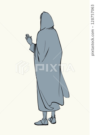 Vector drawing. The man in the coat. Back view Vector drawing. The man in the coat. Back view 128757063