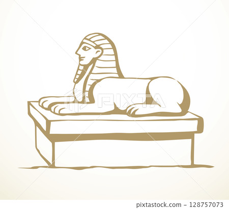 Vector drawing. Egyptian sphinx monument Vector drawing. Egyptian sphinx monument 128757073