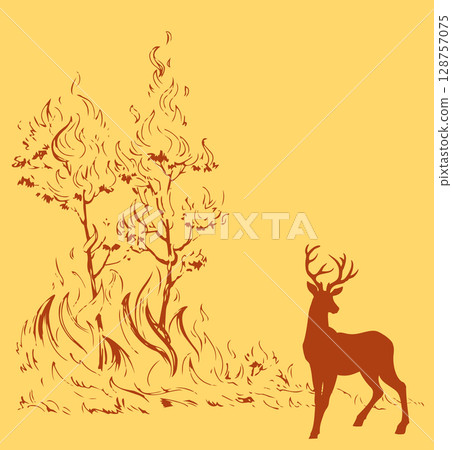 Burning forest. Vector drawing sketch Burning forest. Vector drawing sketch 128757075