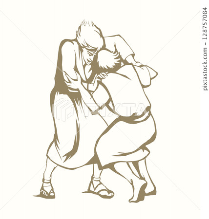 Vector drawing. Man fight with Angel Vector drawing. Man fight with Angel 128757084